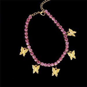 Pink Rhinestone Butterflies Ankle Bracelet